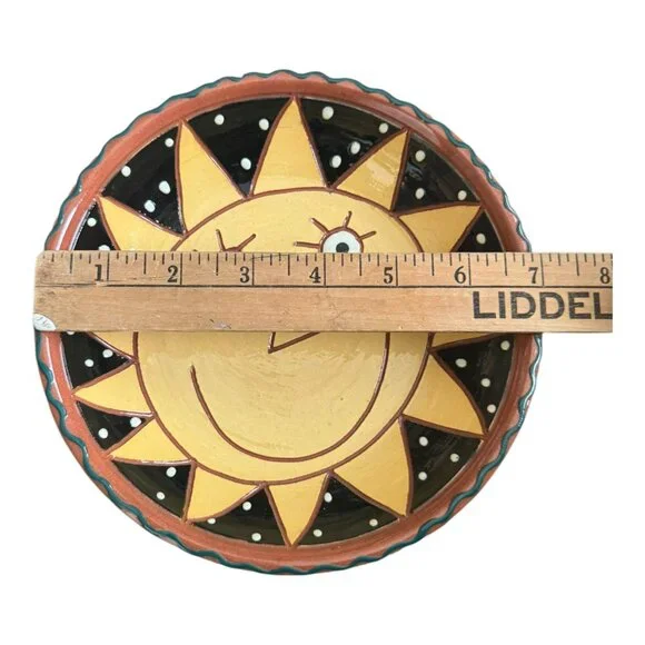 Hand-Painted Ceramic Bowl By Pritchett & Shelby Animalia 2002 Sun & Face Signed - Picture 3 of 6